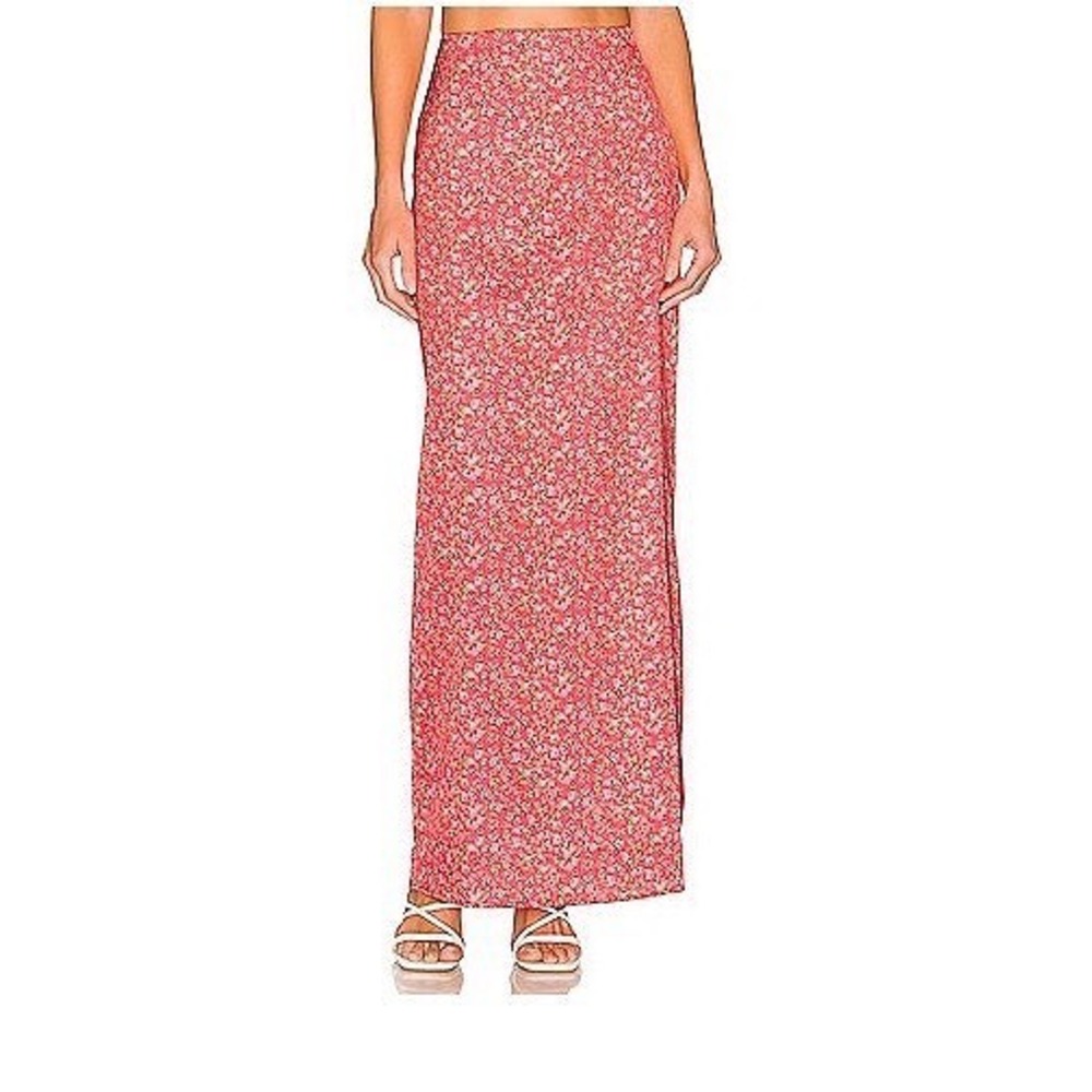 AFRM Rennia Red Ditsy Pink Floral Maxi Skirt Women Size S Slit High Rise